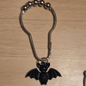 Set of 12 NEW Silver Shower Curtain Hooks with Black Bat Charms